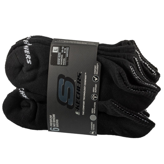 Skechers 6pk Unisex 1/2 Terry Crew Socks S118210-BLK Unisex